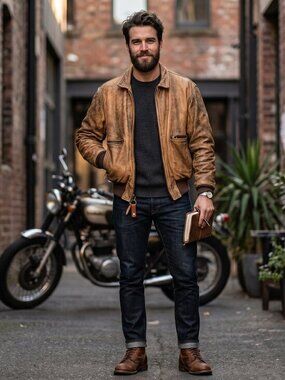 Vintage 80's top gun Men's brown, distressed bomber flight jacket size 48 -XL